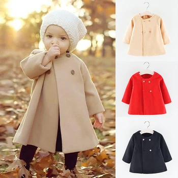 0-4 metai Baby Girl Drabužiai Mada Korėjietiška versija Vienspalvis mygtukas Mergaičių paltas Pavasario rudens ilgas megztinis Mažylis Vaikiška striukė