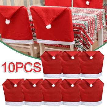 1-10PCS Kalėdų senelio skrybėlės kėdės dangčio kalėdinio stalo dekoravimas Kalėdų senelio skrybėlės namų dekoravimas Kalėdinės dovanos