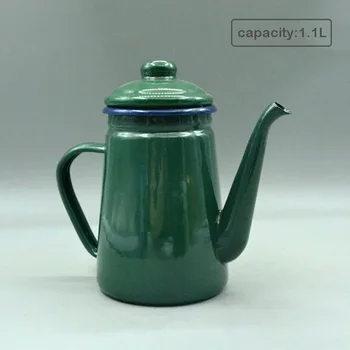 1.1L Emalio kavos puodelis Armijos žaliasis arbatinukas Karštas puodas Restoranas Virdulys namams Emalio puodo puodelis