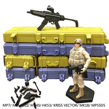1/6 8Pcs Automato pistoleto modelis+Ginklas BOX HK 53 MP5/7/40 VECTOR UZI MK18 Assemble Puzzles Collections Scene Sandpan Game