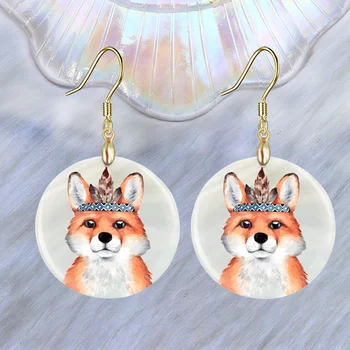 1 Pair Fashion Creative Orange Fox Animal Round akriliniai pakabukų auskarai moterims ir vyrams Šventinis vakarėlis Papuošalų dovanos