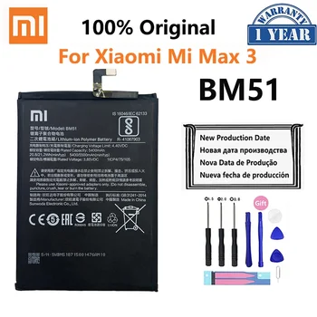 100% Orginal Xiao mi BM51 5500mAh baterija, skirta Xiaomi Max 3 Max3 MiMax3 Aukštos kokybės telefonų pakaitinės baterijos