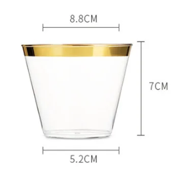 100vnt 9 OZ Rožinio aukso sidabro apvadais permatomi vienkartiniai plastikiniai puodelių vakarėlių stalai 1