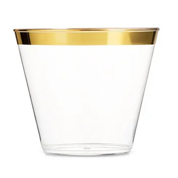 100vnt 9 OZ Rožinio aukso sidabro apvadais permatomi vienkartiniai plastikiniai puodelių vakarėlių stalai 2