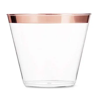 100vnt 9 OZ Rožinio aukso sidabro apvadais permatomi vienkartiniai plastikiniai puodelių vakarėlių stalai 3