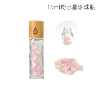 10ml 15ml Doterra eterinio aliejaus masažo rožinio kvarco akmens brangakmenių rutulio bambuko dangtelio ritinys ant stiklo Pakartotinai užpildomas krištolo kvepalų buteliukas