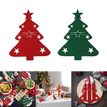 10Pcs Kalėdinių stalo įrankių laikiklis Peilis Šakutė Kišeninis krepšys Stalo reikmenų dangtelis Medžio formos Lašas Siuntimas