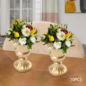 10vnt Vestuvinių gėlių stalviršio puošmenos Dekoro vakarėlis Vestuvių vakarėliui skirtas vintažinis laikiklis (auksas, 9