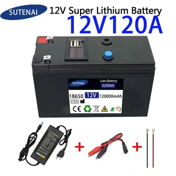 12V Baterija 120Ah 18650 ličio baterija Įkraunama baterija saulės energijai elektromobilio baterija+12.6v3A įkroviklis