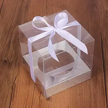 12Vnt Sidabrinė skaidri plastikinė keksiukų pakavimo dėžutė Tortas Pirmenybę teikia dėžutei Konteineris Vestuvių vakarėlis Keksiukų dėžutės Dovanų dėžutės reikmenų juostelė
