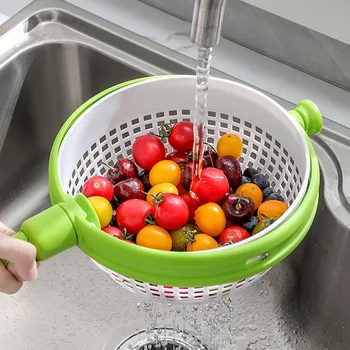 1PC besisukantis drenažo krepšys, rankomis presuotos daržovių ir vaisių salotos, besisukantis valymo ir dehidratacijos įtaisas saugojimui