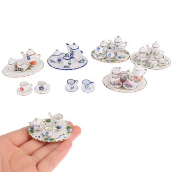 1Rinkinys 1:12 Mastelio lėlių namelis Miniatiūrinis keraminių arbatos puodelių rinkinys Porcelianinis arbatinukas Lėlių namų virtuvės baldų dekoravimui