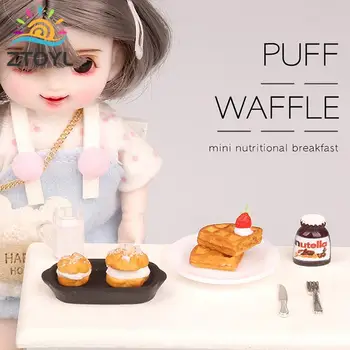 1Set DollHouse Mini maistas ir žaidimas Mini simuliacija Puff vaflinis pyragas Modelis Fotografavimo scenos rekvizitai