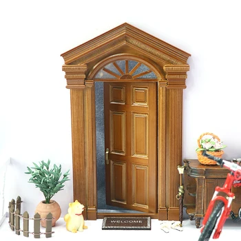 1vnt Lėlių namelis Miniatiūrinis Europos retro vilos durų modeliavimas Durų baldų modelis Dekoras Žaislinių lėlių namų aksesuarai 1