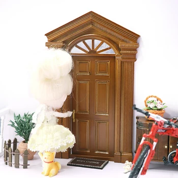 1vnt Lėlių namelis Miniatiūrinis Europos retro vilos durų modeliavimas Durų baldų modelis Dekoras Žaislinių lėlių namų aksesuarai 3