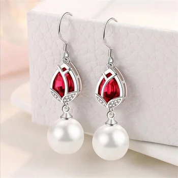2021 Madingi geometriniai tulpių žiedų auskarai moterims Papuošalai Žavingas perlų auskaras Sidabras 925 Lady Long Crystal aksesuarai