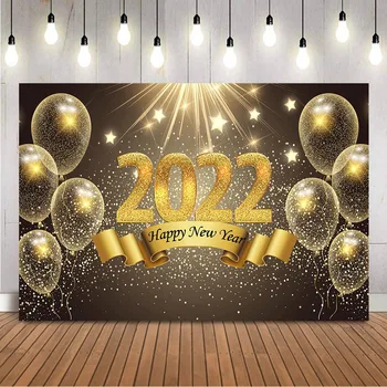 2022 Laimingų Naujųjų metų fonas Auksas Šviečiantys taškiniai balionai Foto fonas Šeimos atostogų vakarėlių dekoracijos fotoskambučių rekvizitams