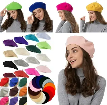 2023 Mada Moteriškos vilnos beretės Žieminės kepurės Vienspalvės beretės Moteriškos variklio dangčio kepurės Žiema Visi suderinti šiltos vaikščiojimo kepurės Priedai