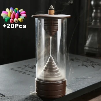 20vnt Smilkalų kūgiai Nemokamas akrilo plastikinis puodelis Vėjui atsparus atgalinis srautas Smilkalų degiklis Dūmų smėlio laikrodis Kūrybinės namų dekoracijos TeaPet