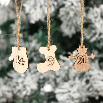 24Vnt/Komplektas Kalėdiniai advento kalendoriai Mediniai pakabukų numeriai Etiketė Atgalinis skaičiavimas 
