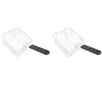 2X nerūdijančio plieno gilaus kepimo krepšelio stačiakampio vielos tinklo filtras su ilga rankena Kepimo įrankis Maisto indai