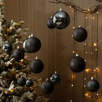 4-15cm Kalėdinio kamuolio dekoravimas Juoda Aplinkos apsauga PVC Kabantys papuošalai Kamuoliai Kalėdų medžio dekoro pakabukas Navidad 2024