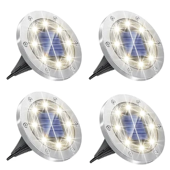 4Pcs Žemės žibintai Patobulinti saulės žemės žibintai, 8 LED varomi vandeniui atsparūs diskiniai žibintai sodo patvarus Paprasta naudoti