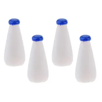 4vnt Lėlių namelio mini indų dekoravimas Ryškūs plastikiniai gėrimų pieno buteliai su mėlynu dangteliu