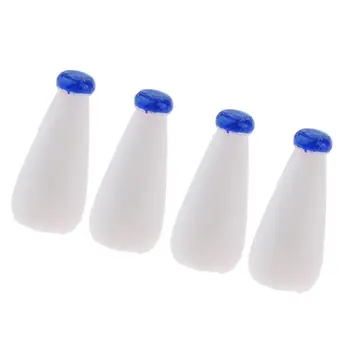 4vnt Lėlių namelio mini indų dekoravimas Ryškūs plastikiniai gėrimų pieno buteliai su mėlynu dangteliu 1
