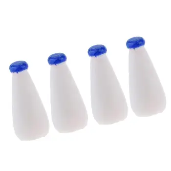 4vnt Lėlių namelio mini indų dekoravimas Ryškūs plastikiniai gėrimų pieno buteliai su mėlynu dangteliu 3