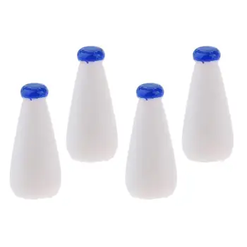 4vnt Lėlių namelio mini indų dekoravimas Ryškūs plastikiniai gėrimų pieno buteliai su mėlynu dangteliu 4