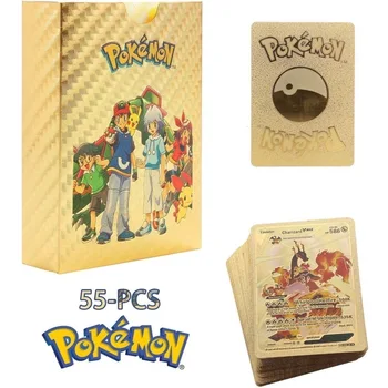 5/27/55Pcs Pokemon Card Gold Sliver Ispanų Vmax GX Energy Card Charizard Pikachu Reta kolekcija Battle Trainer Boys Gift