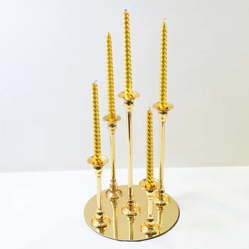 5 Galvos Auksinio metalo žvakių laikikliai Jubiliejinis vakarėlis Žvakidės Vestuvių stalas Centriniai elementai Stovas Candelabrum Namų dekoravimas