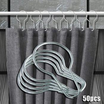 50PCS Universal Gourd tipo vonios užuolaidų kabliukai Praktiškas nerūdijantis dušas Virtuvė Vonios kablių žiedų rinkinys