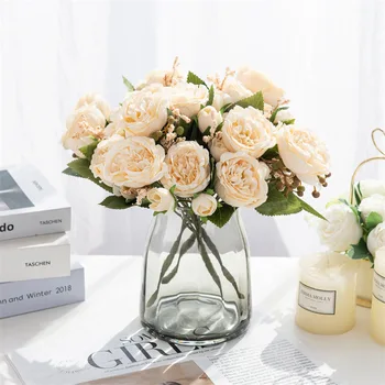 5vnt/puokštė Retro stiliaus bijūnų puokštė dirbtinio šilko gėlė vestuvės namų svetainės dekoravimas fotografija fotografavimo rekvizitai