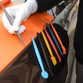 7PCS Car Wrap Vinilo magnetinio valytuvo grandiklio rinkinys Anglies įrankių plėvelė Automobilio atspalvis Mikrovyniojimo langų lazdelės rinkinys Pluošto lipdukas Q2N0