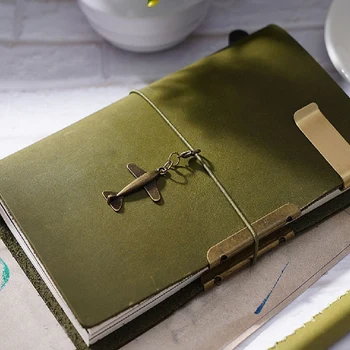 A5 Olive Green Retro Cowhide Manual Account Book European Retro Notebook Diary Notepad Office Supplies 2