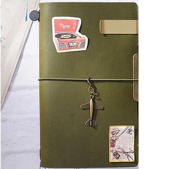 A5 Olive Green Retro Cowhide Manual Account Book European Retro Notebook Diary Notepad Office Supplies 5