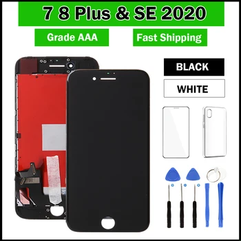 AAA ekranas, skirtas iPhone 7 8 Plus SE 2020 SE2 LCD ekrano surinkimas Jutiklinis skaitmeninimo priemonės keitimas Priekinis stiklas Pantalla+Tools+TPU dangtelis 0
