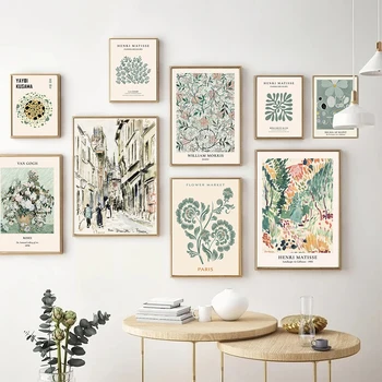 Abstract Matisse gėlių ir lapų plakatas ir spaudinių kūrimas Šiaurės šalių neutrali galerija Tapyba Sienų meno drobė Namų dekoravimo freska