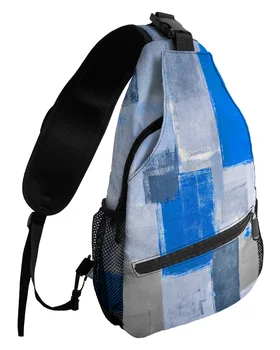 Aliejinė tapyba Abstrakti geometrija Mėlyna skrynios krepšiai moterims Vyrams Neperšlampami pasiuntinių krepšiai Kelionės Sportinis vieno peties skersinis krepšys 0