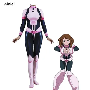 Anime My Hero Academia OCHACO URARAKA Cosplay kostiumas Spandex Zentai smėlinuko kostiumas Kombinezonas Helovino kostiumai Moterys Suaugę vaikai