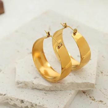 Aukso spalvos U formos apskritas žiedas Blizgūs auskarai Spindesys Nerūdijančio plieno aukščiausios klasės auskarai Moteriški papuošalai