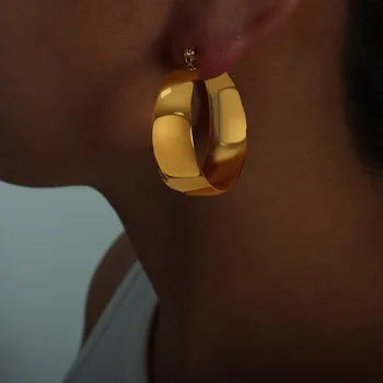 Aukso spalvos U formos apskritas žiedas Blizgūs auskarai Spindesys Nerūdijančio plieno aukščiausios klasės auskarai Moteriški papuošalai 1