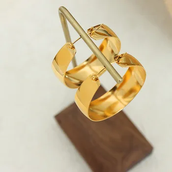 Aukso spalvos U formos apskritas žiedas Blizgūs auskarai Spindesys Nerūdijančio plieno aukščiausios klasės auskarai Moteriški papuošalai 3