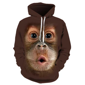 Autumn New Animal Gorilla Monkey Hoodie Vyrai ir moterys 3D džemperių aliejus Orangutan Print Striukė su gobtuvu Hip Hop Street Shoot