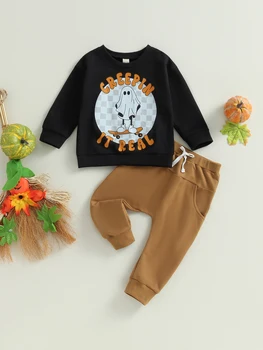 Baby Girl Halloween kostiumo moliūgų atspaudas suknelė ilgomis rankovėmis ir galvos apdangalų komplektas - mažylio miela rudens apranga