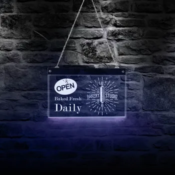Bakery Daily Open LED neoninis ženklas Kepta šviežia naktinė šviesa Dekoravimas Akrilo spalvos keitimo lenta kepėjams