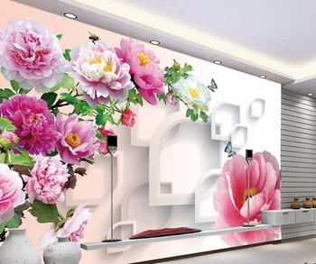 Beibehang Individualūs tapetai Pagrindinis dekoratyvinis freska 3d Bijūnų gėlių televizorius Fonas Svetainės fonas Freskos 3D tapetai