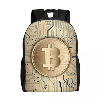 Bitcoin CPU Circuit Board Backpack School College Student Bookbag Talpins 15 colių nešiojamojo kompiuterio kriptovaliutos blokų grandinės geek krepšiai